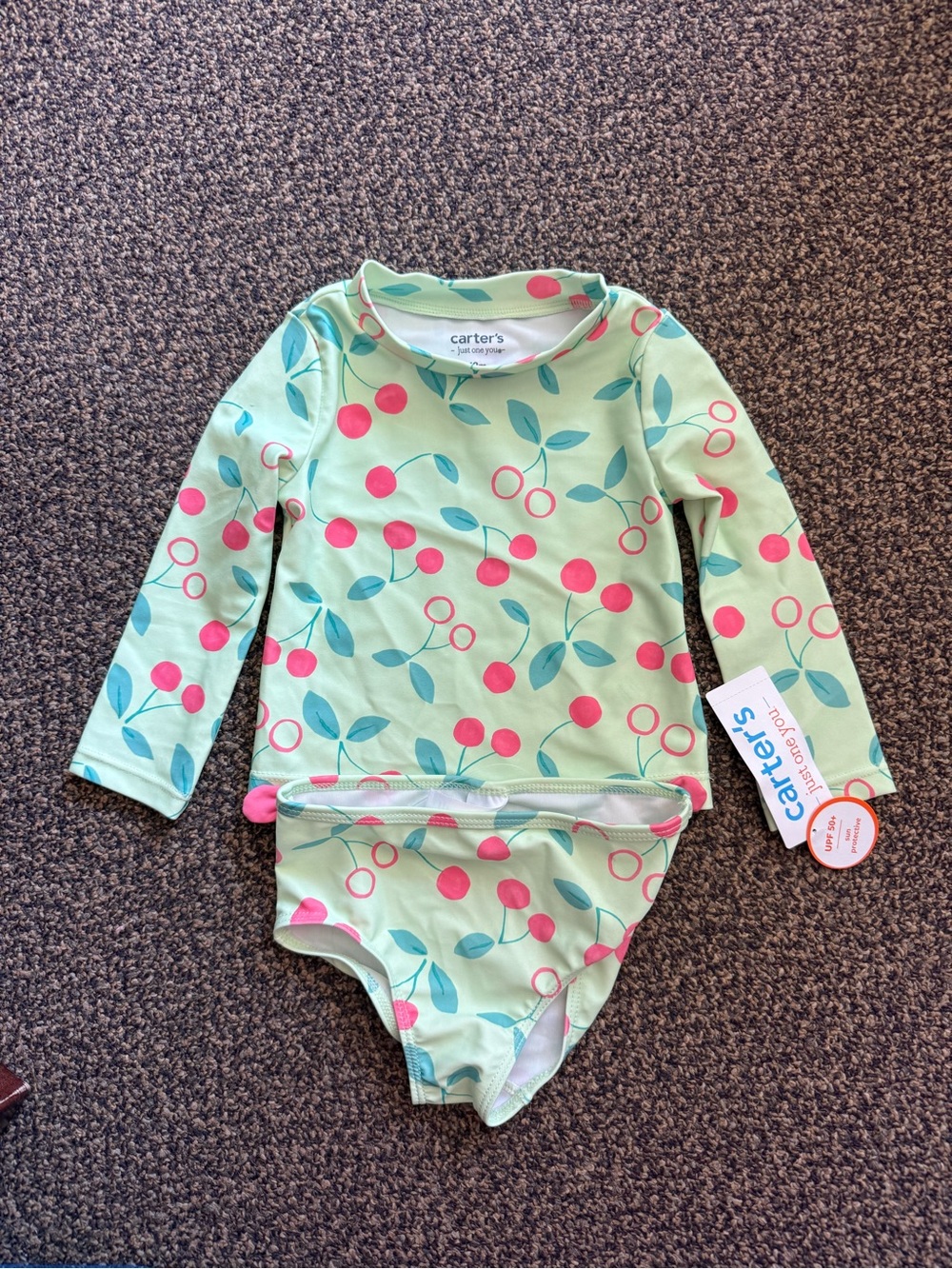 Carter's Mint Green Cherry Print Long-Sleeve Rashguard Swimsuit